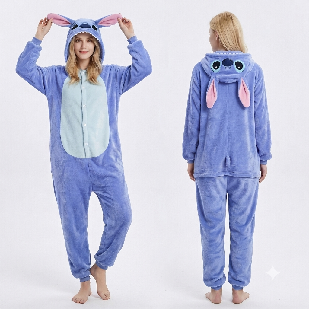 PIŻAMA NIEBIESKI STITCH ONESIE DRES KOMBINEZON - obrazek 2