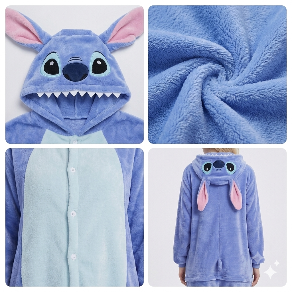 PIŻAMA NIEBIESKI STITCH ONESIE DRES KOMBINEZON - obrazek 4