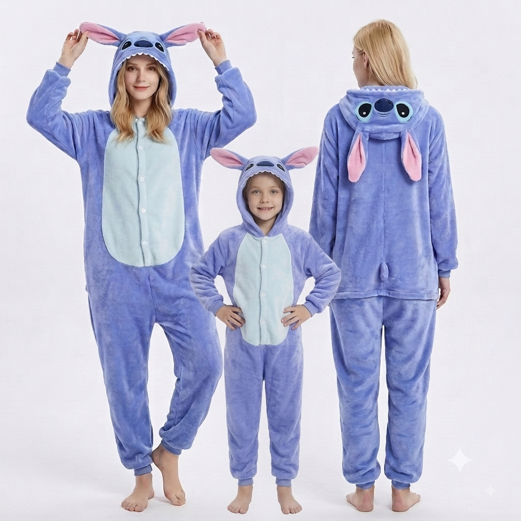 PIŻAMA NIEBIESKI STITCH ONESIE DRES KOMBINEZON