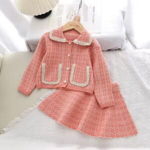 KOMPLET SWETEREK PLUS SPÓDNICA CHANELKA RÓŻ