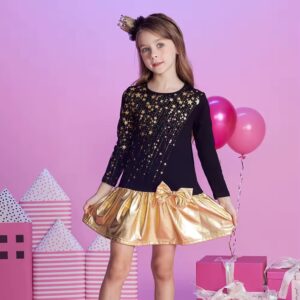 SUKIENKA ZE ZŁOTĄ FALBANĄ GWIEZDNE NIEBO R.98-128