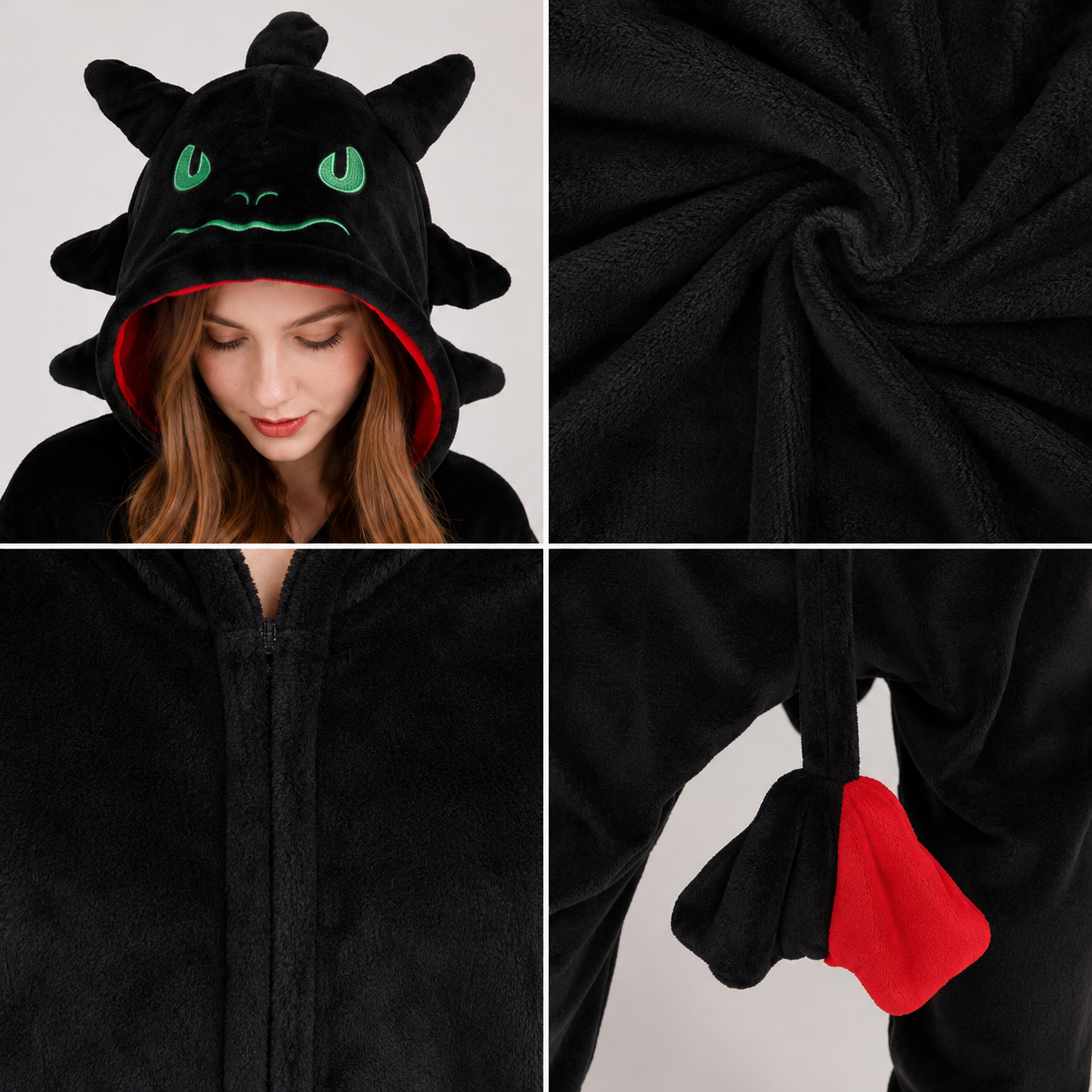 PIŻAMA SMOK BIAŁA FURIA SZCZERBATEK ONESIE DRES KIGURUMI - obrazek 7