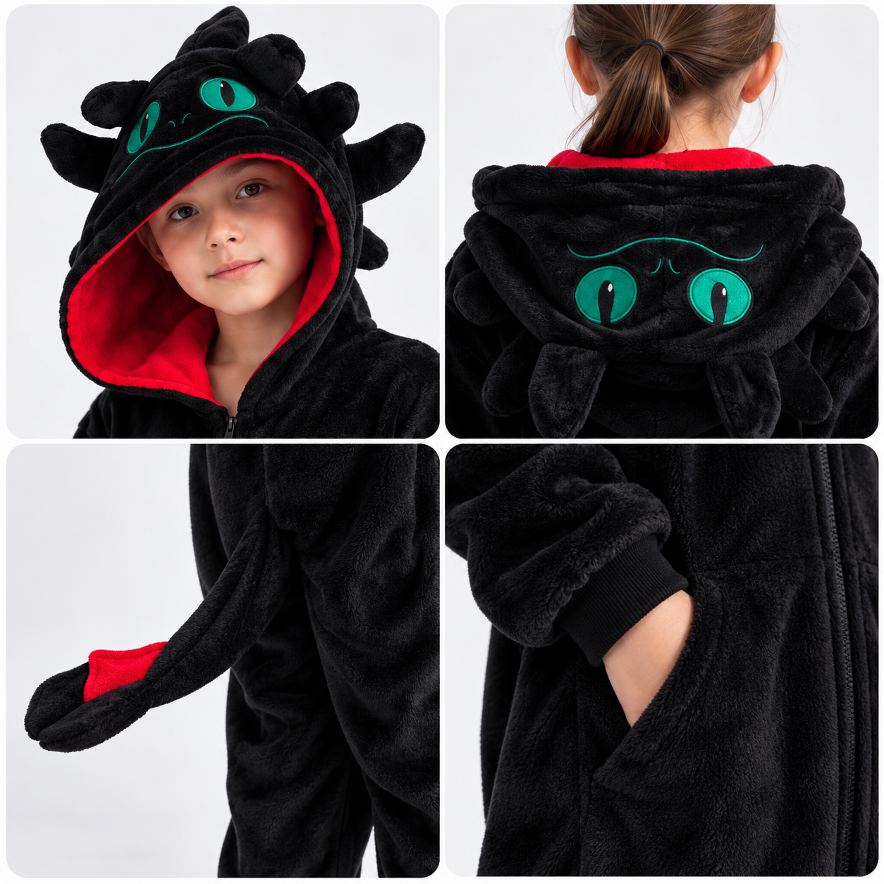 PIŻAMA SMOK BIAŁA FURIA SZCZERBATEK ONESIE DRES KIGURUMI - obrazek 11
