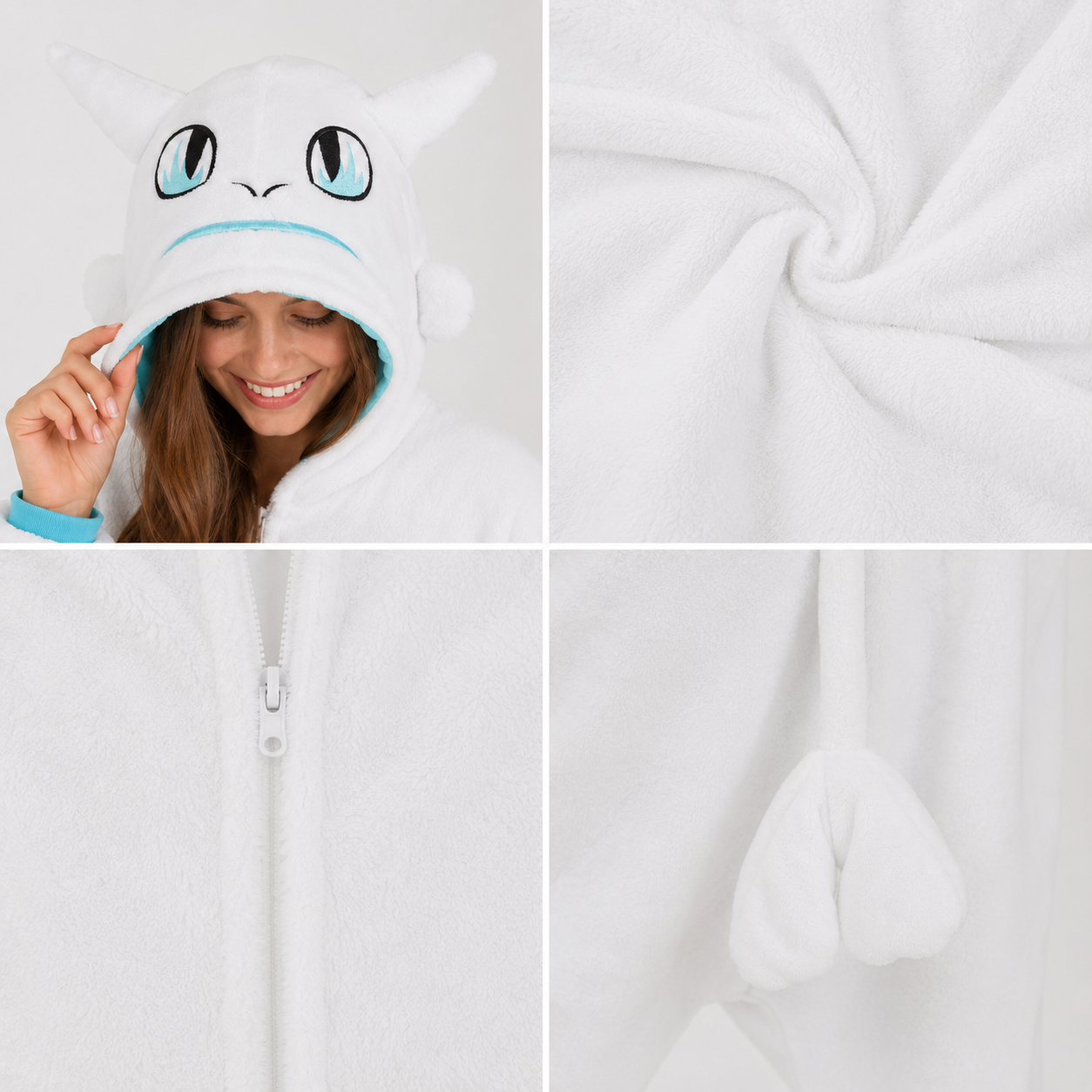 PIŻAMA SMOK BIAŁA FURIA SZCZERBATEK ONESIE DRES KIGURUMI - obrazek 4