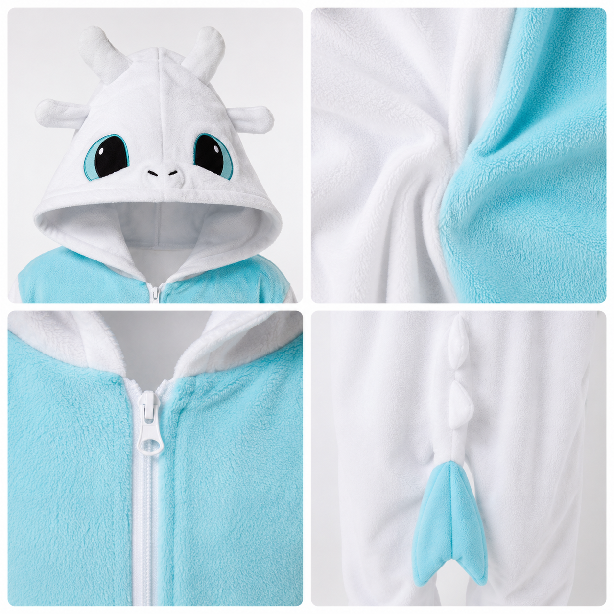 PIŻAMA SMOK BIAŁA FURIA SZCZERBATEK ONESIE DRES KIGURUMI - obrazek 9