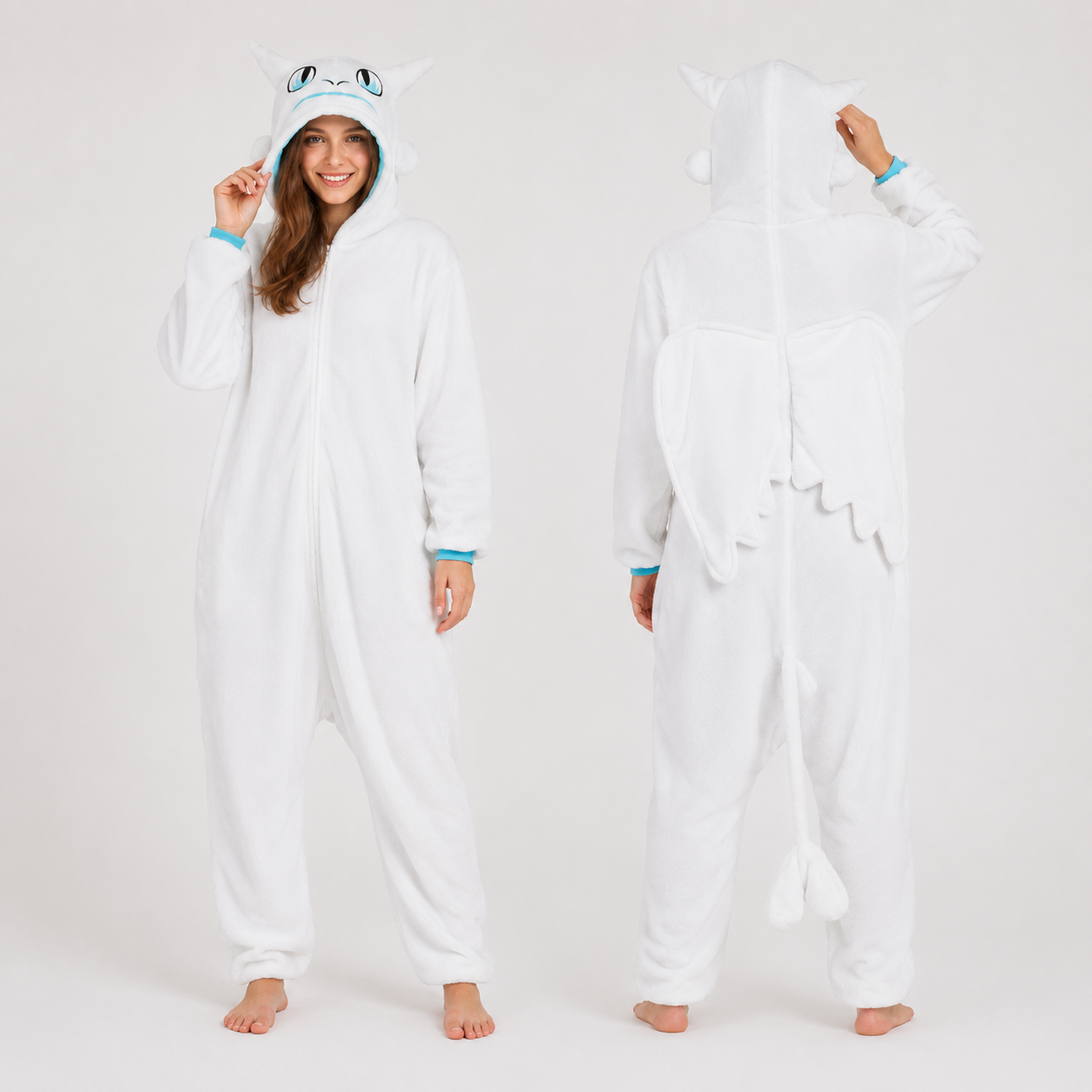 PIŻAMA SMOK BIAŁA FURIA SZCZERBATEK ONESIE DRES KIGURUMI - obrazek 2