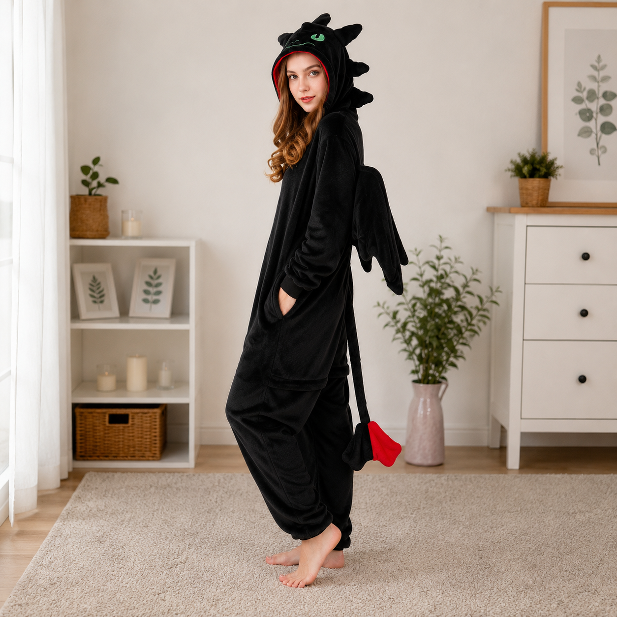 PIŻAMA SMOK BIAŁA FURIA SZCZERBATEK ONESIE DRES KIGURUMI - obrazek 6