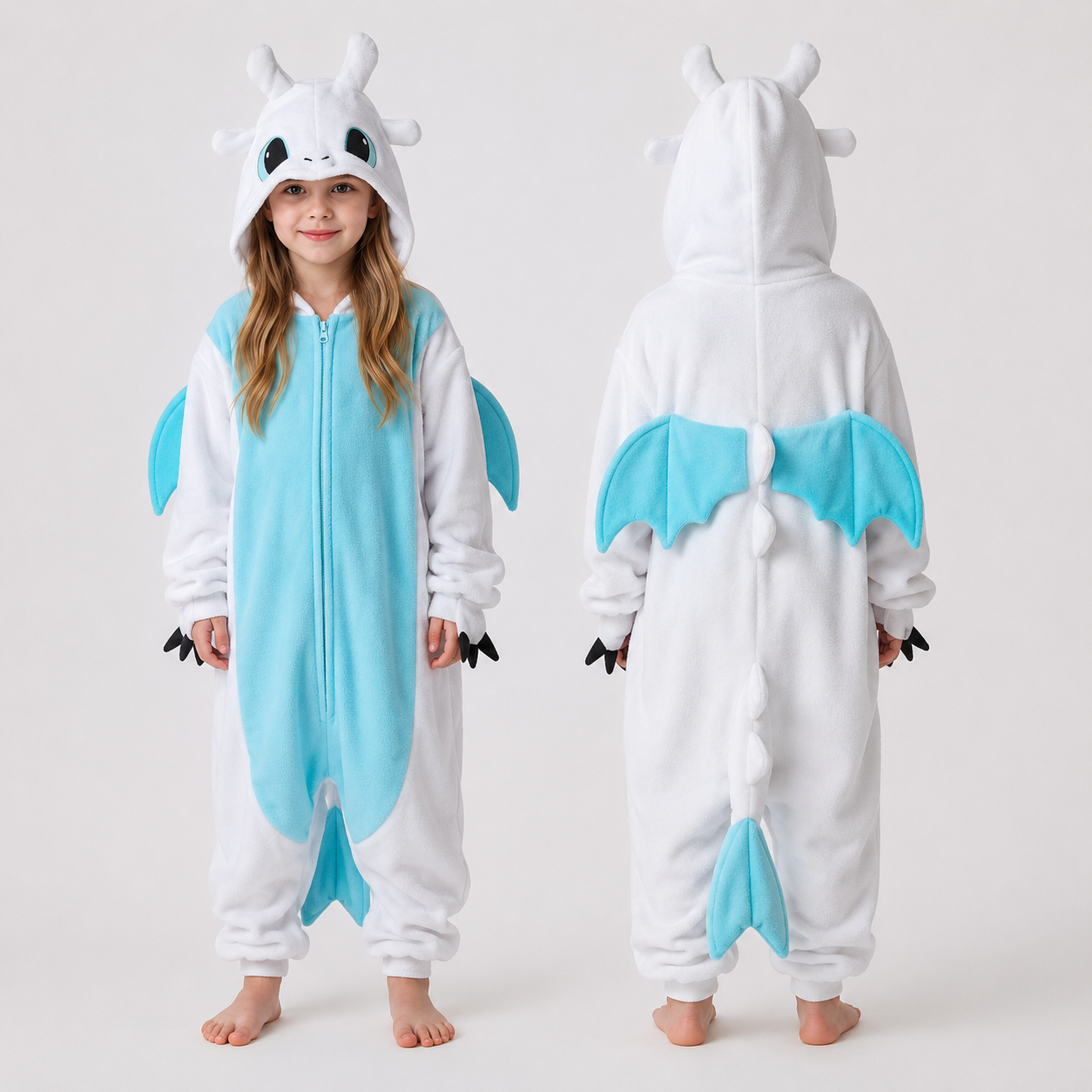 PIŻAMA SMOK BIAŁA FURIA SZCZERBATEK ONESIE DRES KIGURUMI - obrazek 8