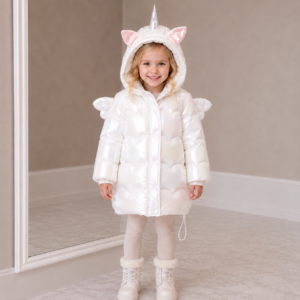 BŁYSZCZĄCA BIAŁA KURTKA PARKA JEDNOROŻEC / R.100-140