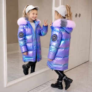 BŁYSZCZĄCA KURTKA PARKA Z FUTERKIEM / R.120-170
