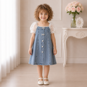 SUKIENKA LIDIA JEANSOWA Z KORONKOWYMI BUFKAMI/ R.90-140