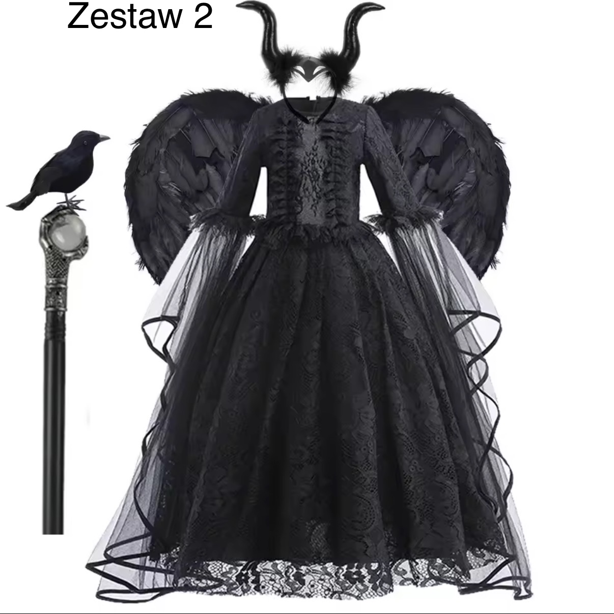 KOSTIUM PRZEBRANIE SUKIENKA MALEFICIENT DIABOLINA R.110-150 - obrazek 3