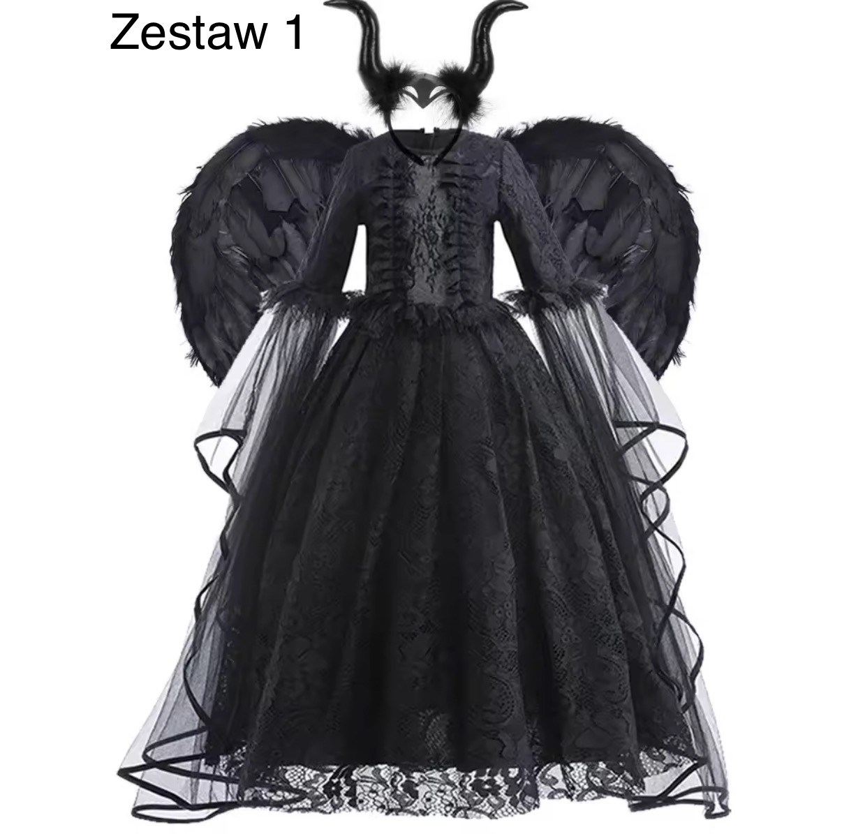 KOSTIUM PRZEBRANIE SUKIENKA MALEFICIENT DIABOLINA R.110-150 - obrazek 2