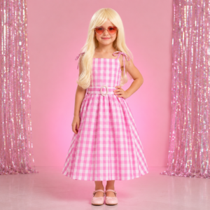 PRZEBRANIE KOSTIUM BARBIE SUKIENKA W KRATKĘ R. 100-150