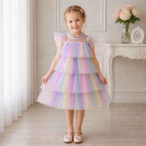 SUKIENKA TIULOWA RAINBOW Z FALBANKAMI / r.80-140