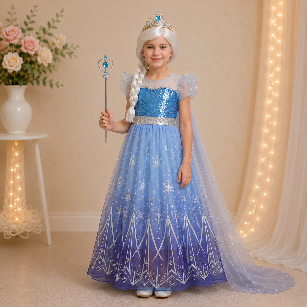 PRZEBRANIE KOSTIUM ELSA FROZEN Z PERUKĄ R. 110-150