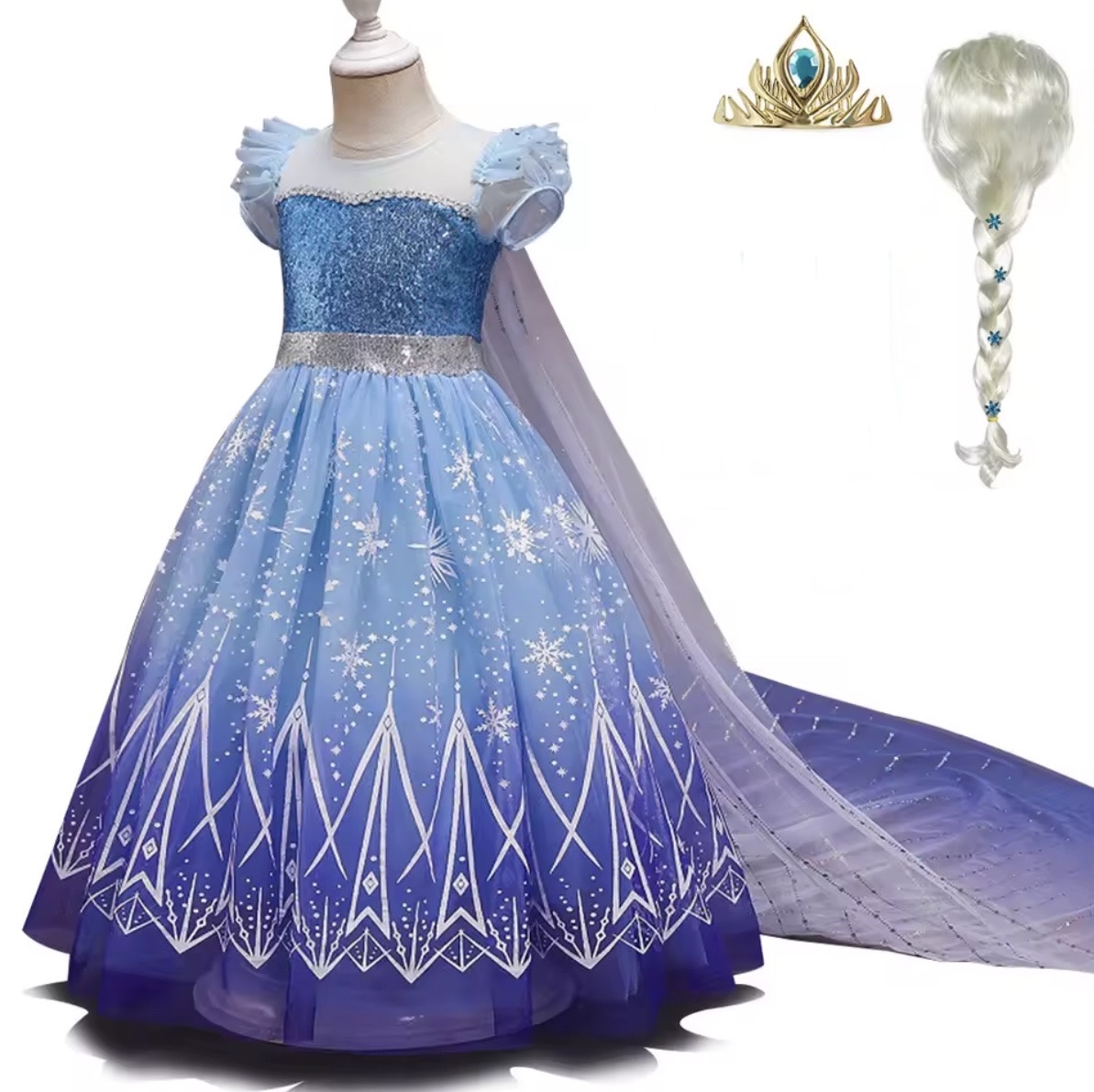 PRZEBRANIE KOSTIUM ELSA FROZEN Z PERUKĄ R. 110-150