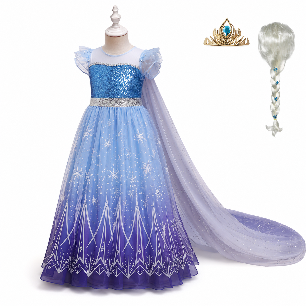 PRZEBRANIE KOSTIUM ELSA FROZEN Z PERUKĄ R. 110-150 - obrazek 2