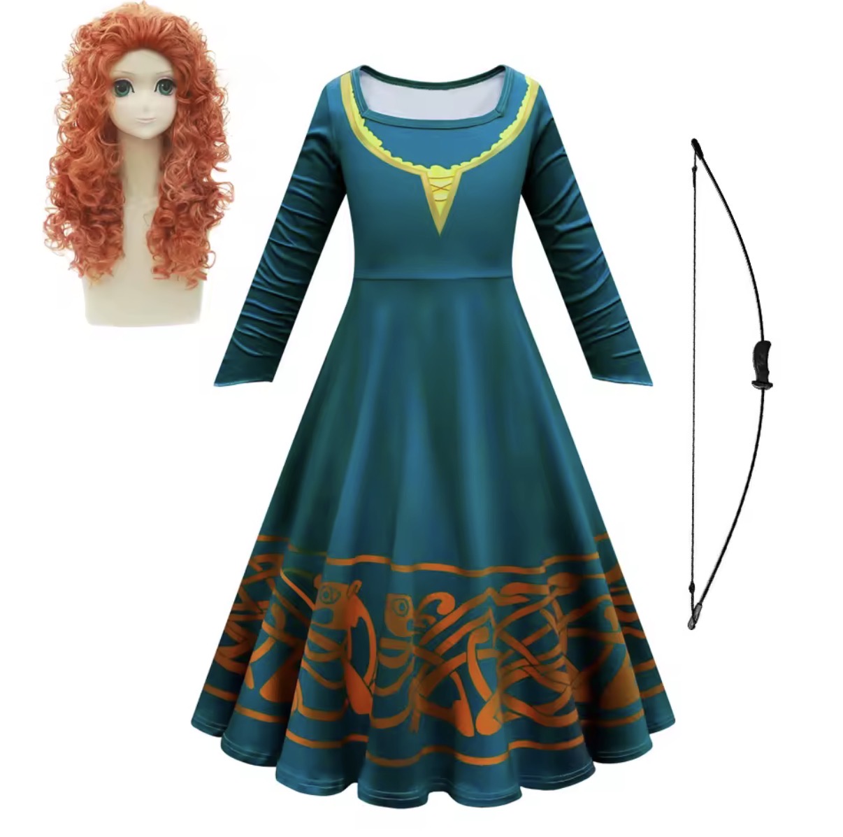 PRZEBRANIE KOSTIUM MERIDA WALECZNA Z PERUKĄ R. 100-150